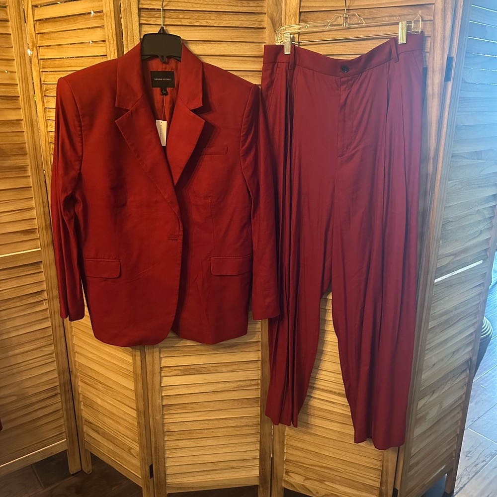 Banana Republic Crimson Linen Blazer and Pants